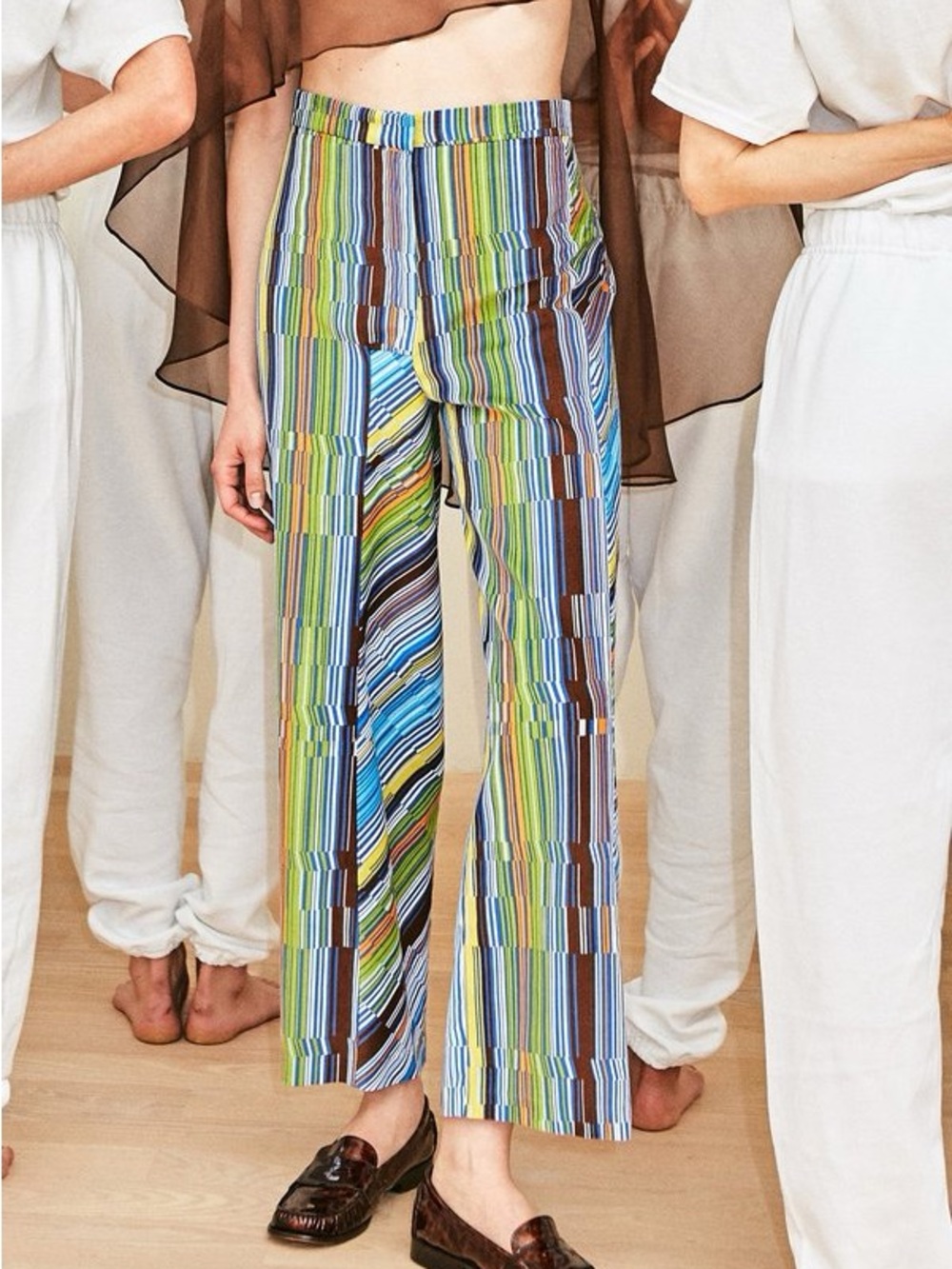 Collina Strada New York Striped Cord Left Eye Trouser Blue Green Wide Leg Medium